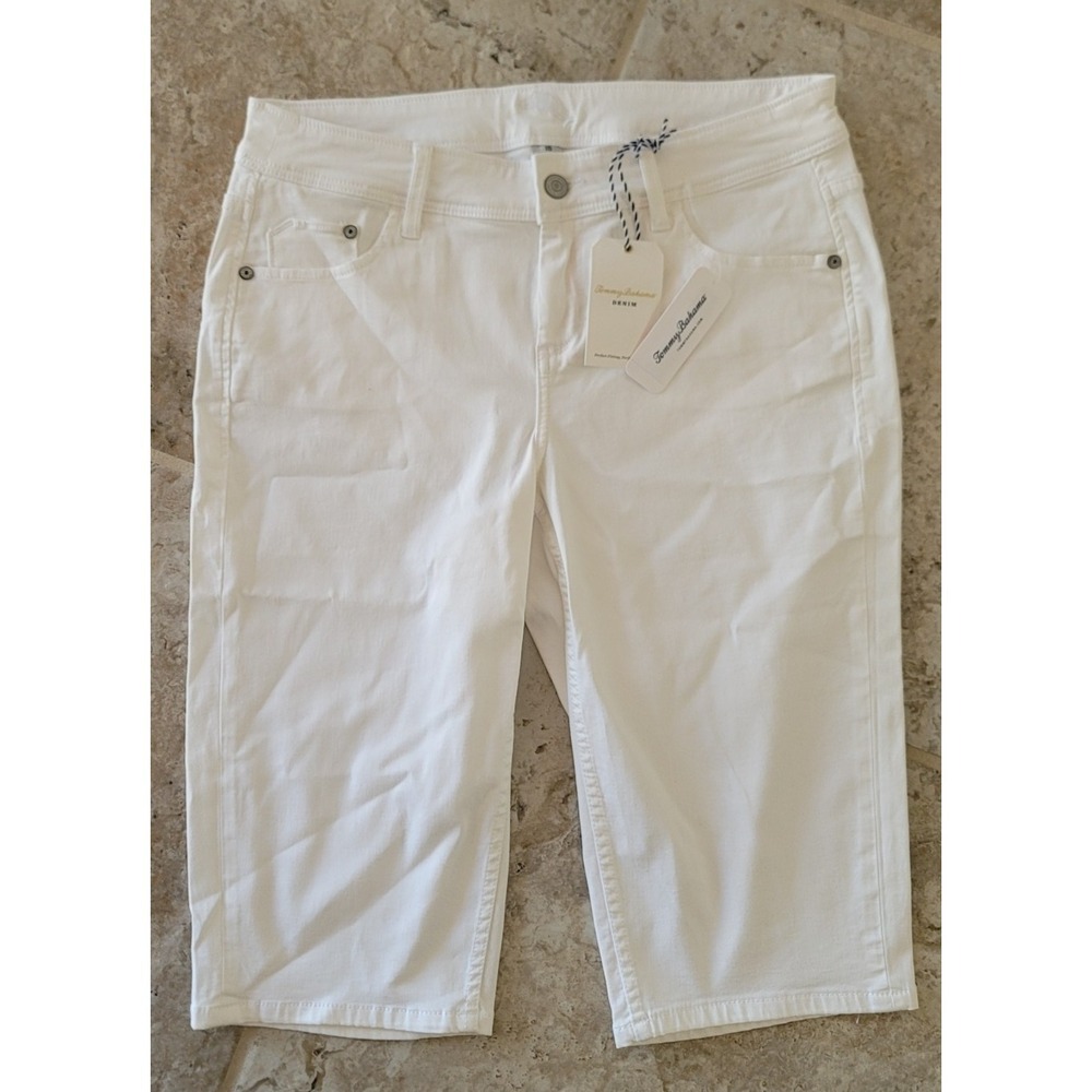 Tommy Bahama Denim Shorts Womens 10 White Bermuda Stretch 5 Pocket TW110609 NEW